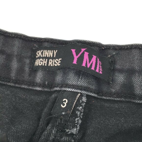 YMI Skinny Leg High Rise Jeans Size 3 Womens Solid Black Stretch Denim Jeggings - Picture 3 of 8